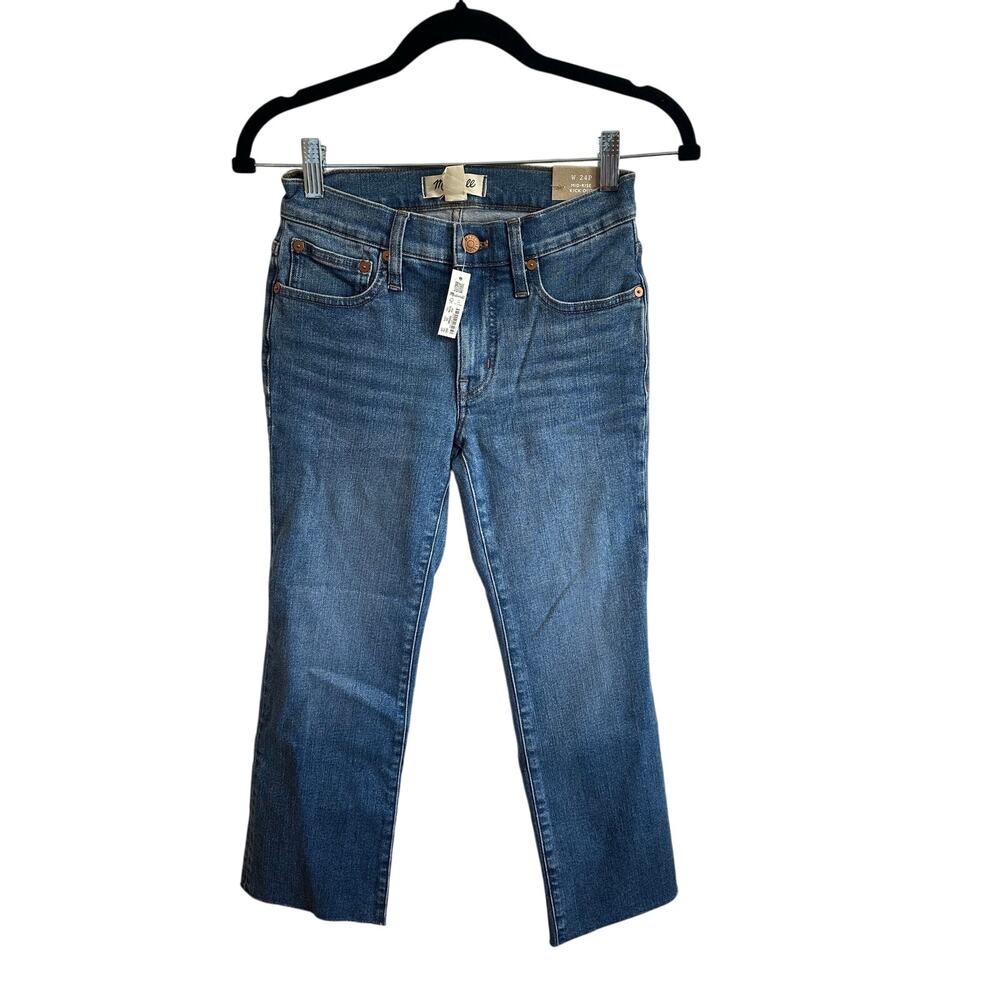 Madewell NWT Mid-Rise Kick Out Jeans Sz 24P Blue Medium Wash 24" Inseam